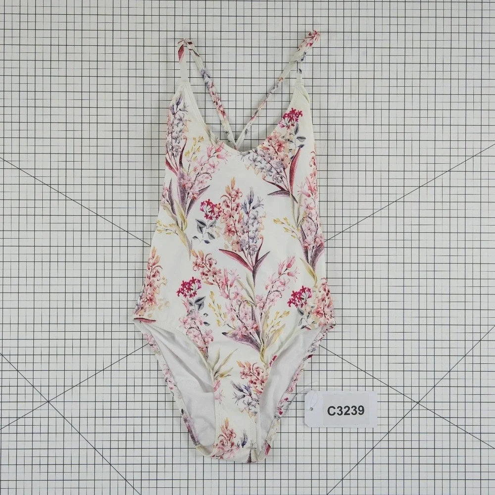 New Antonio Melani One Piece Swimsuit Women's Size 8 White Floral‎ Lace Up